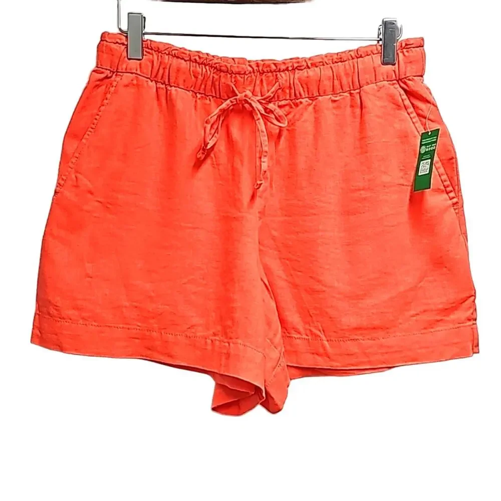 GAP Womens Linen/Rayon Blend Elastic Waist 4 Pocket Coral Shorts Size S (NWT)